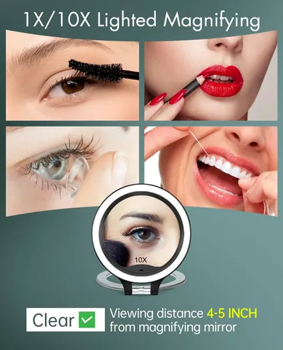 Espejo De Maquillaje Con Luz Led 6.5” Negro Recargable