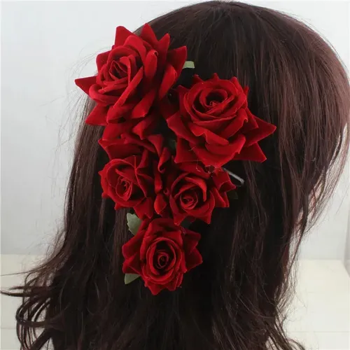 Y Accesorio Para El Cabello Pelo Con Forma Florale Rojo Y