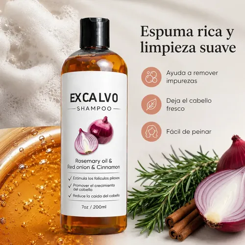 Shampoo Cebolla Romero Excalvo Crecimiento Cabello 200ml