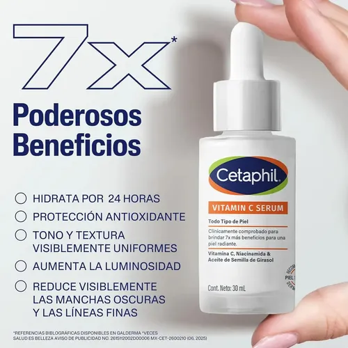 Cetaphil Serum de Vitamina C Antimanchas 30 ml con Vitamina C, Niacinamida y Aceite de Semilla de Girasol