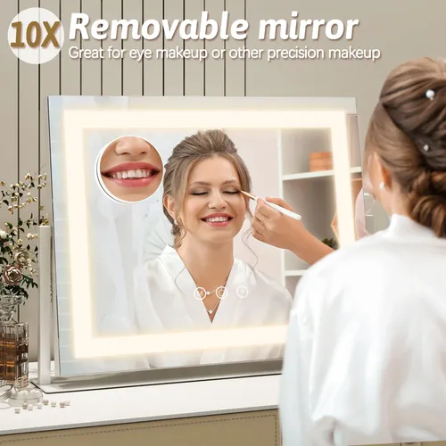 Espejo De Maquillaje Rolove Con Luces 56x46cm Blanco