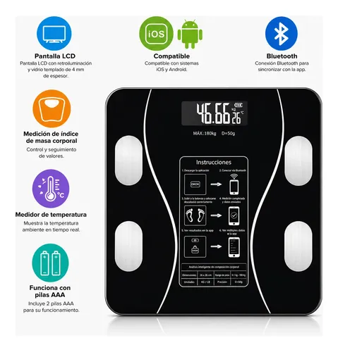 Balanza Digital Inteligente Bluetooth 180kg Control Peso