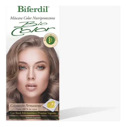 Tintura Coloración Biferdil Biocolor Mascara Nutriprotectora Tono Nº8.1 Rubio Claro Ceniza