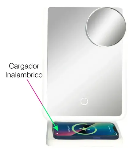 Espejo De Maquillaje Multifunción Luz Led Parlante Carga