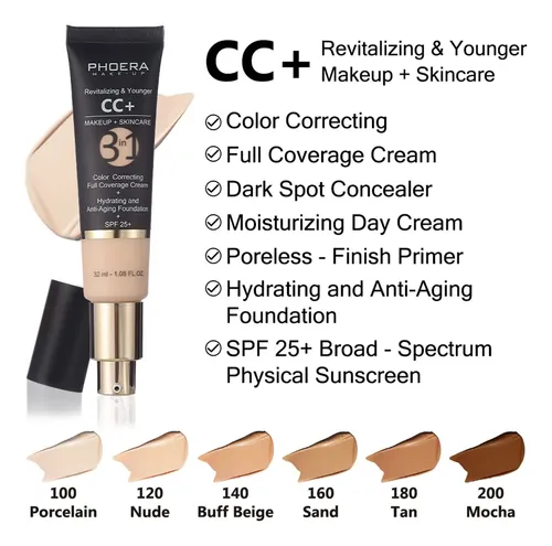 Phoera Cc+ Cream Base Maquillaje Antiage Spf25 Porcelana 102 Nude + 120 Nude Cc Cream