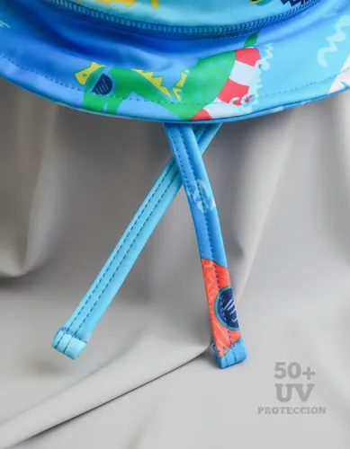 Gorro Infantil Tela Malla Bebe Niño Piluso Con Protección Uv Color Dino Surf Talle 3