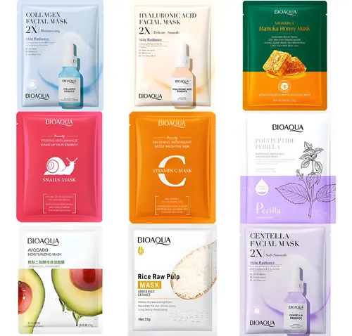 Pack X5 De Mascarillas Facial Bioaqua Surtidas 100% Premium