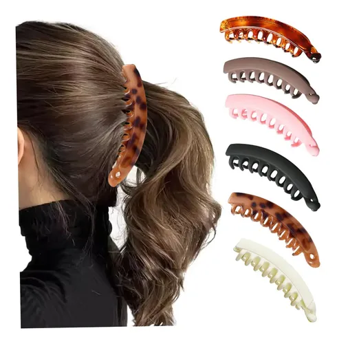 6 Pcs Tipo Banana Para Mujer De Plástico Con Sujeción Fuerte