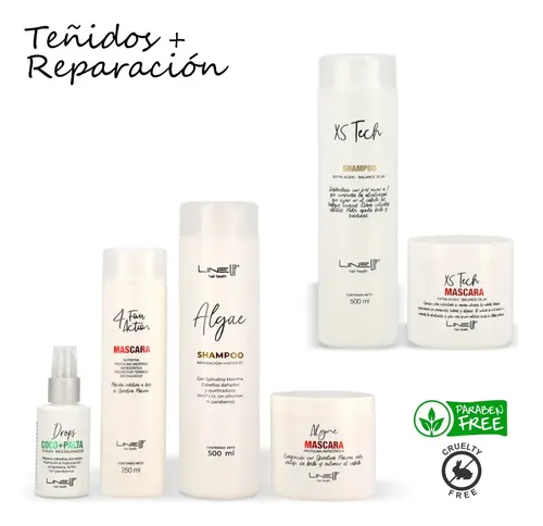 Kit Reparación Total 6, cabello teñido alisado, Shampoo y Máscara extra ácidos para cerrar cutículas y Shampoo, Máscara y Crema de Peinar Reparadora, Protectora Térmica y Serum Reparador de Coco+Palta