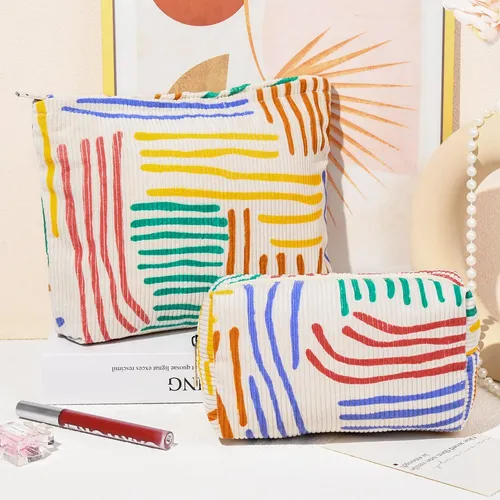 Soidram 2 Piezas Rayas Bolsa De Maquillaje Cosmética Grande