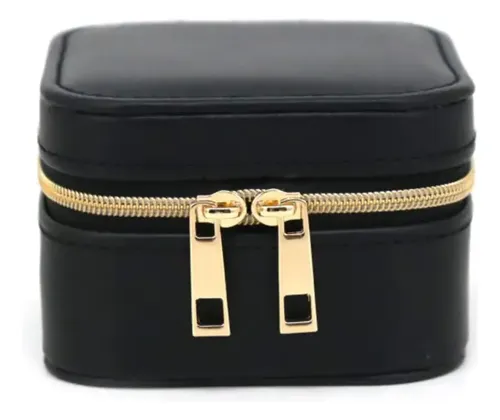 Organizador De Accesorios Mujer Cofre Porta Biuji Eco Cuero Color Negro