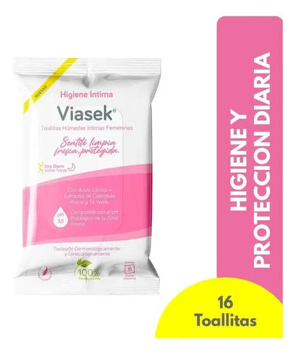 Viasek Toallitas Húmedas Higiene Intima Femenina pack x16 toallitas
