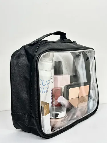 Portacosmeticos Neceser Maquillaje Transparente Grande P2107 Negro Lisa