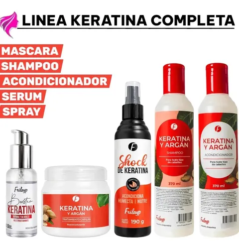 Pack Keratina Frilayp Linea Completa Nutricion Intensa Shampoo X370ml + Acond X370ml + Serum X50ml + Mascara X240g + Spray X190ml – Oleo Brillo Extraordinario Suavidad