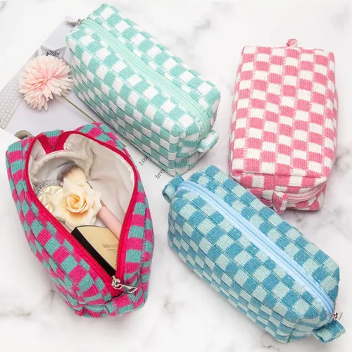 Pazimiik Bolsa De Maquillaje A Cuadros Para Bolso Portátil C