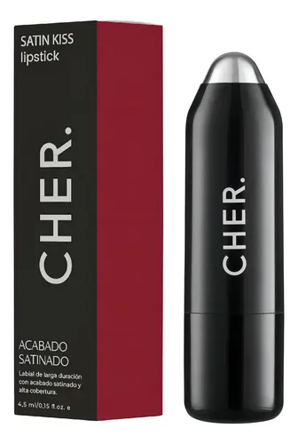 Labial Cher Satin Kiss Rojo Escarlata Larga Duración Lipstick