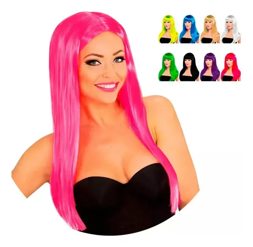 Pack X 6 Pelucas Lisas Largas Colores Fiestas Disfraces 555 Surtidos Al Azar