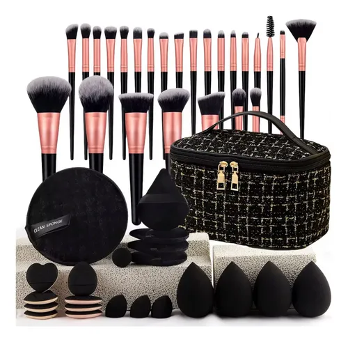 Pinceles Brochas De Maquillaje 47 Piezas Y Estuche De Viaje