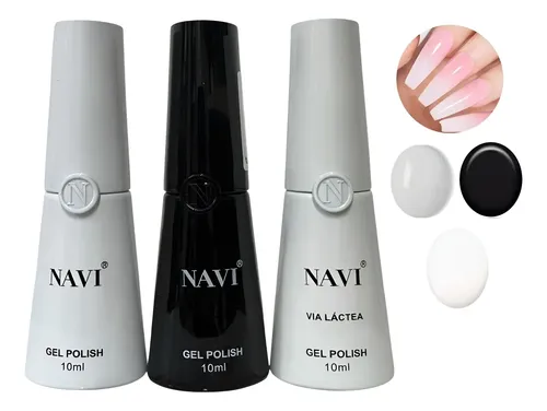 Kit De 3 Semipermanentes Gel Uv Led Negro- Blanco- V. Lactea