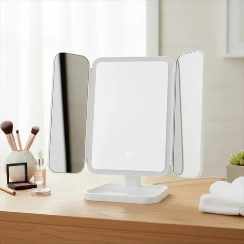 Espejo Triple Con Luz Led Maquillaje Makeup Usb Recargable