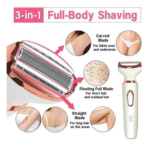 Depiladora y Rasuradora 4 en 1 para Mujer Recargable USB, Afeitadora Femenina Portátil y Resistente al Agua