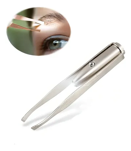 Pinza con luz LED para afeitarse las cejas, color plateado