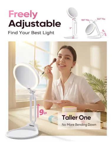 Espejo De Maquillaje De Viaje Con Luces, Espejo Iluminado