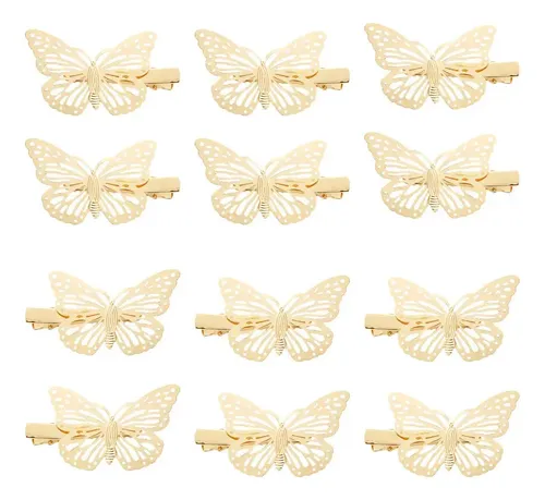 Broches Pelo Con Purpurina 12 Uds. Mariposa Tks