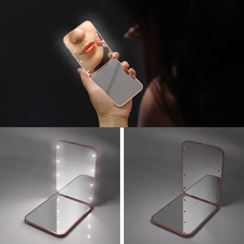 Espejo De Bolsillo Kintion Con Aumento 1x/3x Y Luz Led Oro R