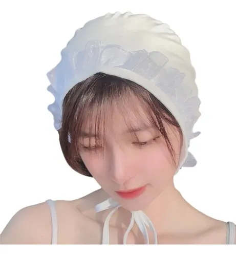 Gorro De Baño De Encaje Blanco Para Mujer, Impermeable