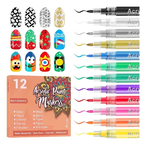12 Color 3d Nail Art Pens Set Kalolary 0 7mm Nail Polish Pen