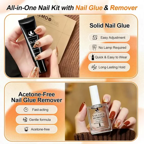 Pegamento y Removedor de Uñas Postizas Magic Armor – Sin UV, Secado Rápido y sin Acetona