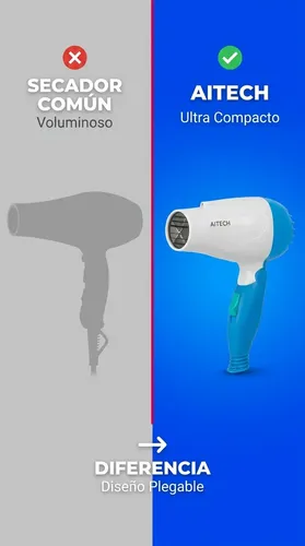 Secador Cabello Plegable Portatil Viaje Aitech