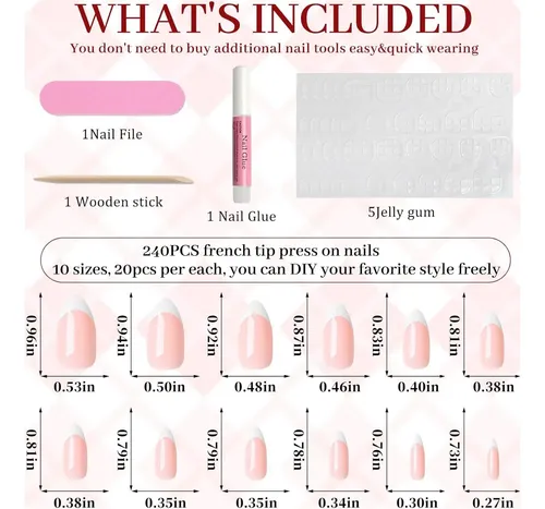 Bellelfin Uñas Francesas En Gel, 240 Pzas, Tamaño