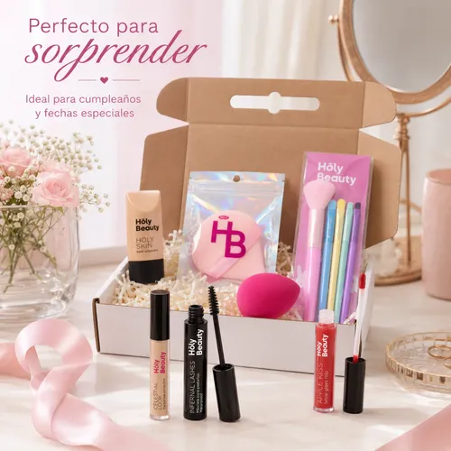 Box Regalo Maquillaje Glam Con Brochas Gloss Y Máscara
