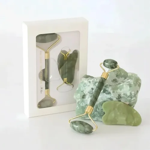 Rodillo Y Gua Sha Jade Verde Para Masaje Facial