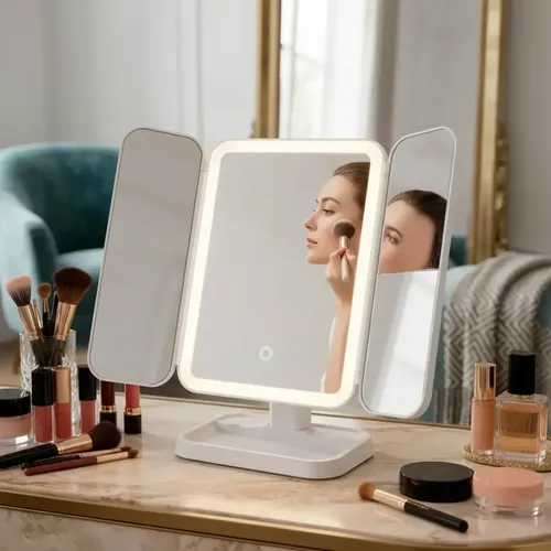Espejo Triple Con Luz Led Usb Maquillaje Triptico Makeup