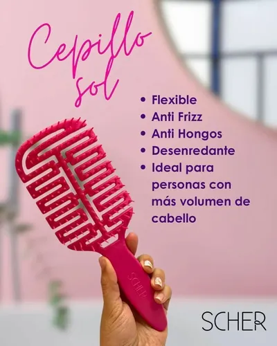 Cepillo Grande Antifrizz Desenredante Cabello Sol Scher Lila
