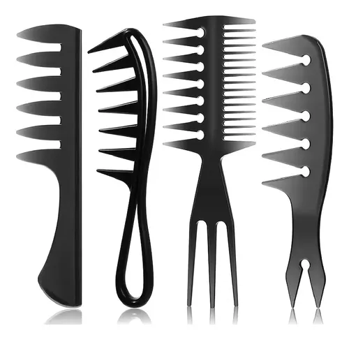 Juego Peines X4 Dientes Anchos Peinado Hombre Negro