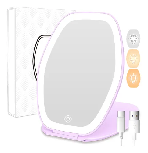 Espejo De Maquillaje De Viaje Con Luz: Espejo Portátil Con I