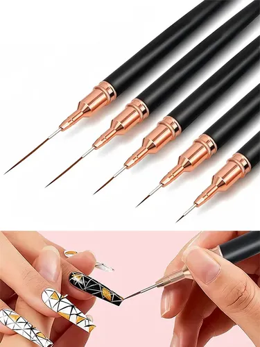 Set 5 Pinceles Finos Para Nail Art Y Líneas De Detalle B052-black