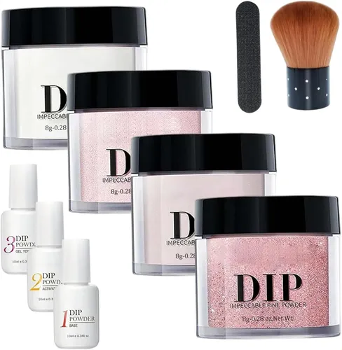 Kit De Uñas En Polvo De 4 Colores, 10 Unidades/set 4 Colors (white,light Pink,pale Pink,rose Glitter)