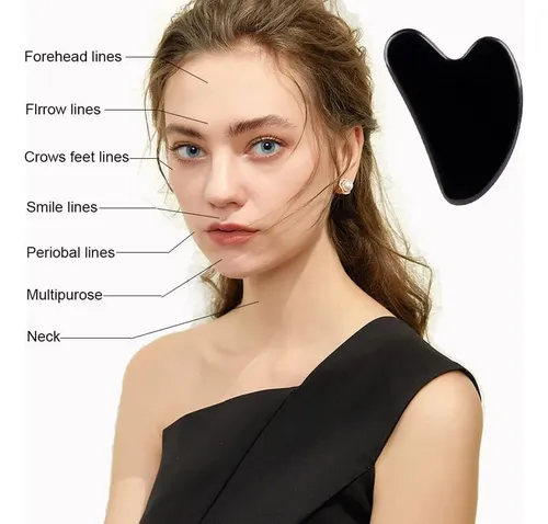 Herramienta Gua Sha Facial Ditind De Obsidiana Negra 8.1cm