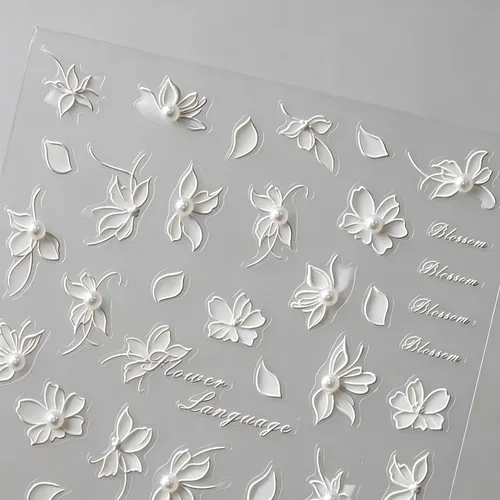 Pegatinas Decorativas For Uñas Con Flor De Encaje Blanco