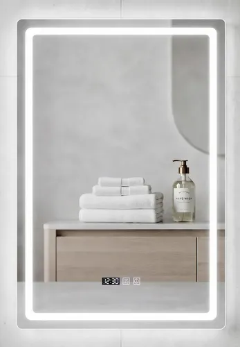 Espejo Luz Led Vertical 60x80cm Digital Con Reloj, Temperatura, 3 Luces Y Desempañador Casa Hadid
