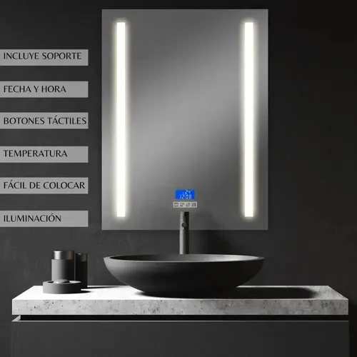 Espejo Inteligente Bluetooth Luz Led Desempañador Baño 80×60 Espejo