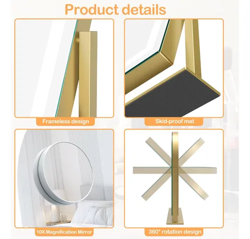 Espejo De Maquillaje Con Luces Led 43.7×34.5cm Dorado