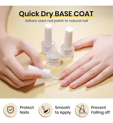 Set De Esmaltes Base Y Top Coat Mizhse Secado Rápido 3pcs