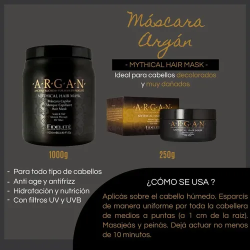 Mascara Capilar Argan Mythical 1000ml Filtro Uv Fidelite Nutricion Pelo Seco Anti frizz