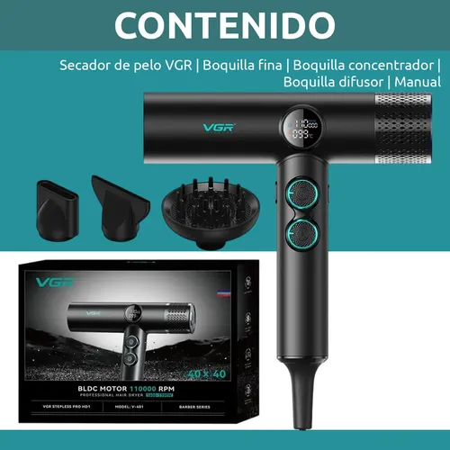 Secador De Pelo Profesional Vgr V-401 110000rpm Frío Calor Color Negro